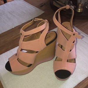 Qupid Blush Wedge Sandals